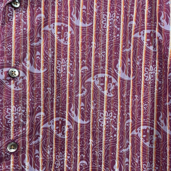 Saks Fifth Avenue Purple Long Sleeve Striped Paisley Trim Fit Shirt Mens Medium - Picture 2 of 6